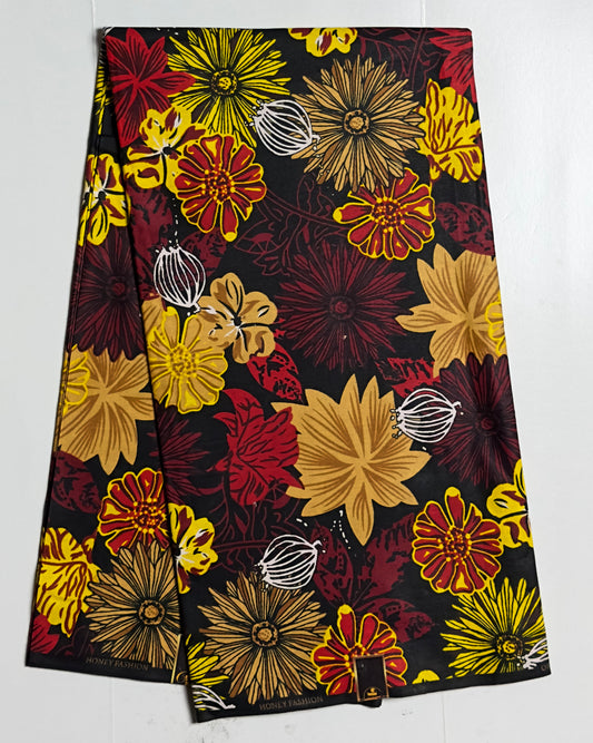 African Print Fabric, Ankara - Yellow, Red Fabric
