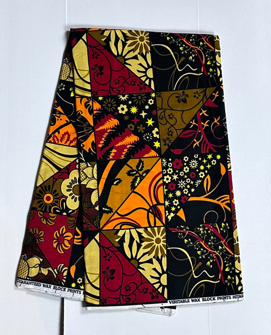 African Print Fabric, Ankara - Maroon, Orange, Brown Fabric