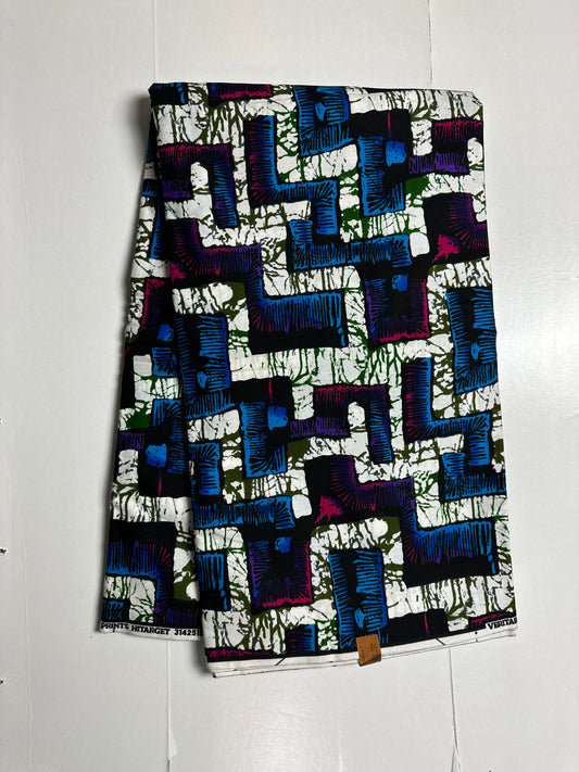 African Print Fabric, Ankara -Blue, Purple, Pink Fabric