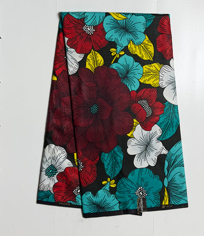 African Print Fabric, Ankara - Red, Yellow, White Fabric