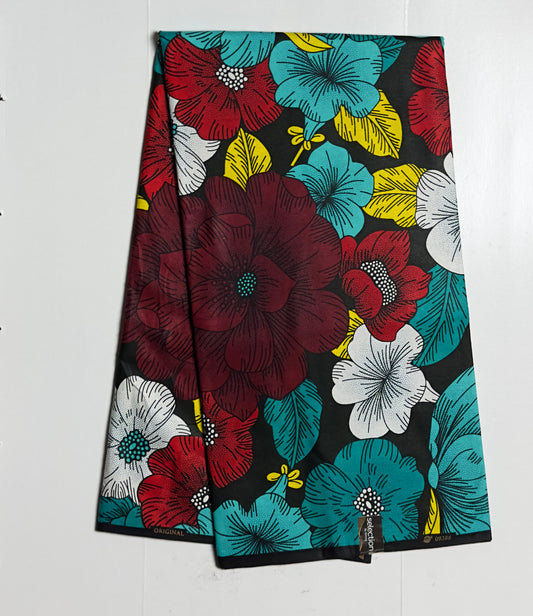 African Print Fabric, Ankara - Red, Yellow, White Fabric
