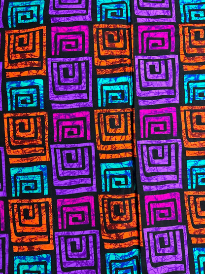 African Print Fabric, Ankara - Purple, Orange, Magenta Fabric