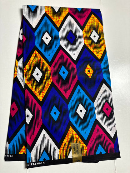 African Print Fabric, Ankara - Blue, Pink, Yellow Fabric