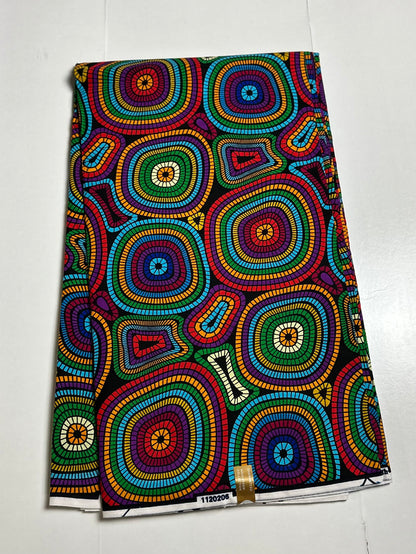 African Print Fabric, Ankara - Blue, Yellow, Pink Fabric