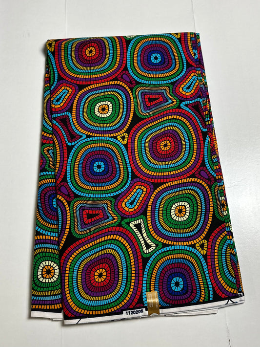 African Print Fabric, Ankara - Blue, Yellow, Pink Fabric