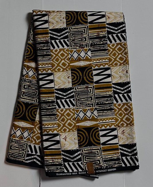 African Print Fabric, Ankara - Black, Brown, White Fabric