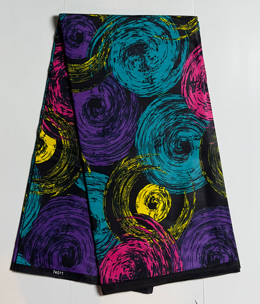 African Print Fabric, Ankara - Purple, Pink, Yellow Fabric