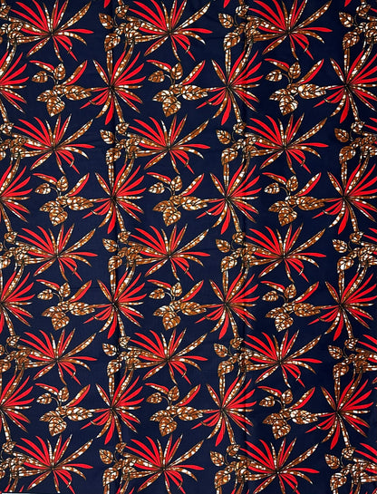 African Print Fabric, Ankara - Blue, Red, Brown Fabric