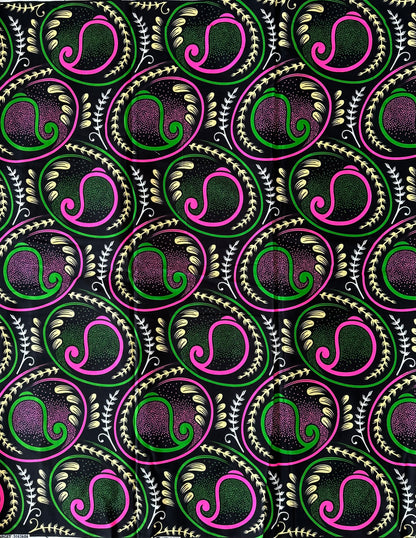 African Print Fabric, Ankara - Green, Pink Fabric