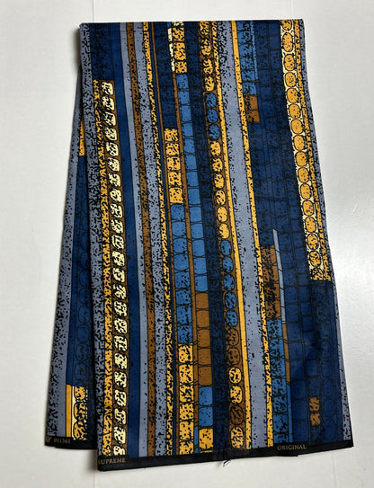 African Print Fabric, Ankara - Blue, Grey, Brown Fabric