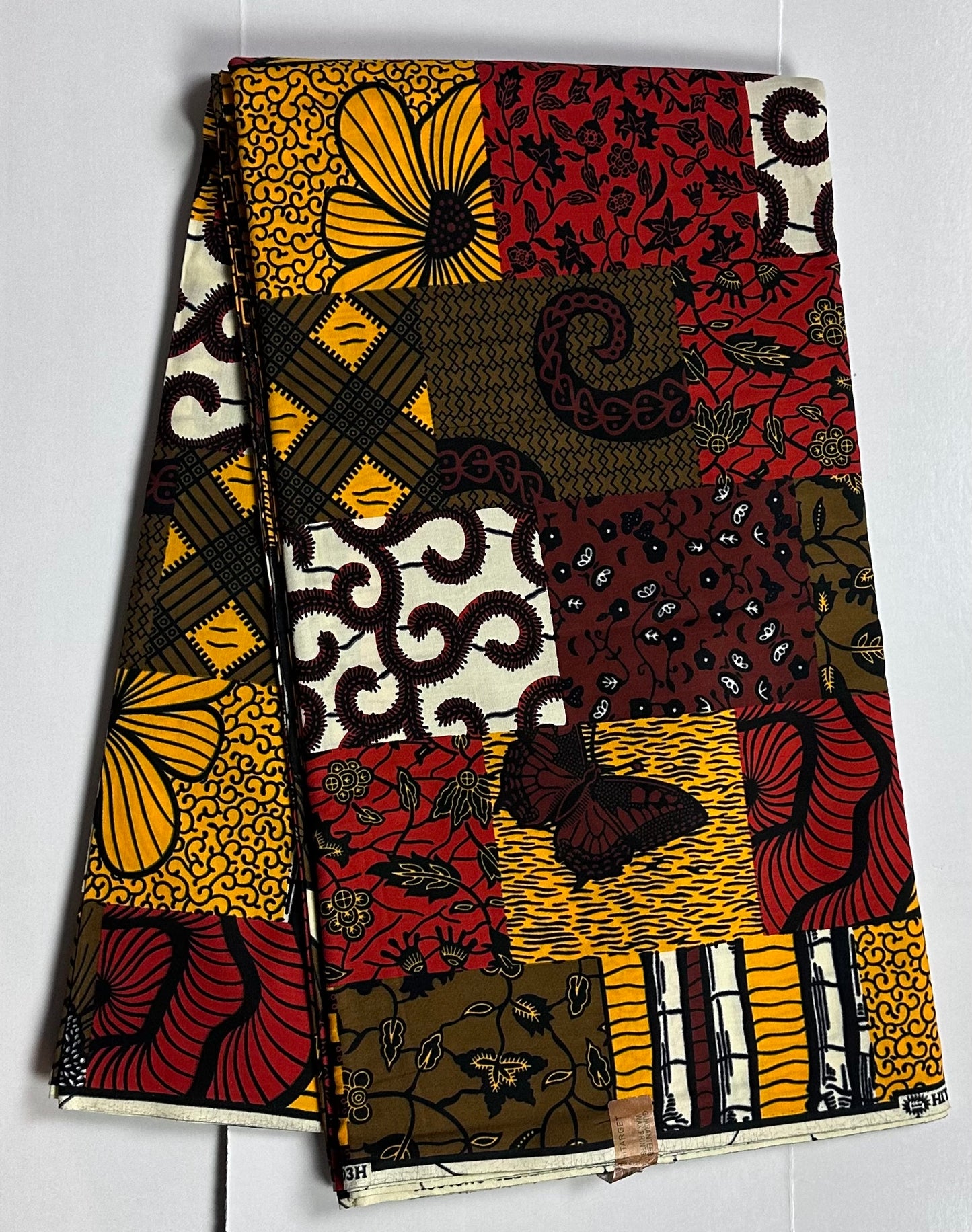 African Print Fabric, Ankara - Red, Brown, Yellow Fabric