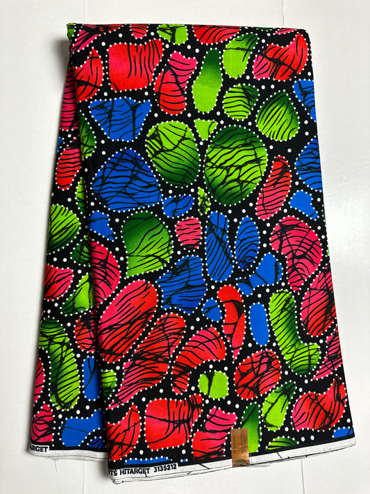 African Print Fabric, Ankara - Pink, Blue, Green Fabric