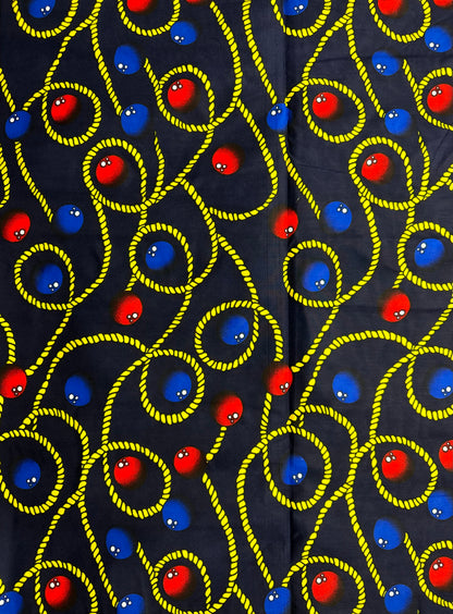 African Print Fabric, Ankara - Blue, Red, Yellow Fabric