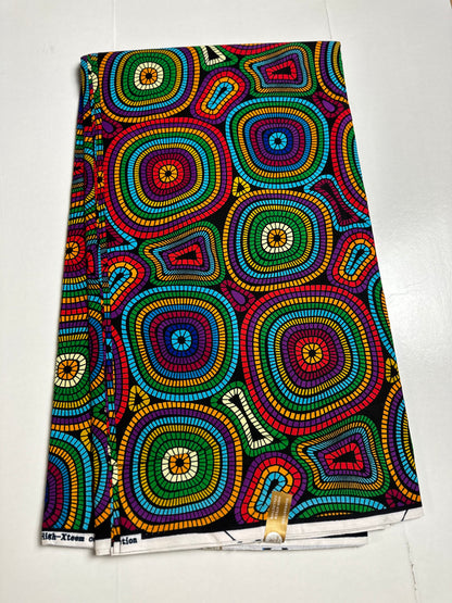 African Print Fabric, Ankara - Blue, Yellow, Pink Fabric
