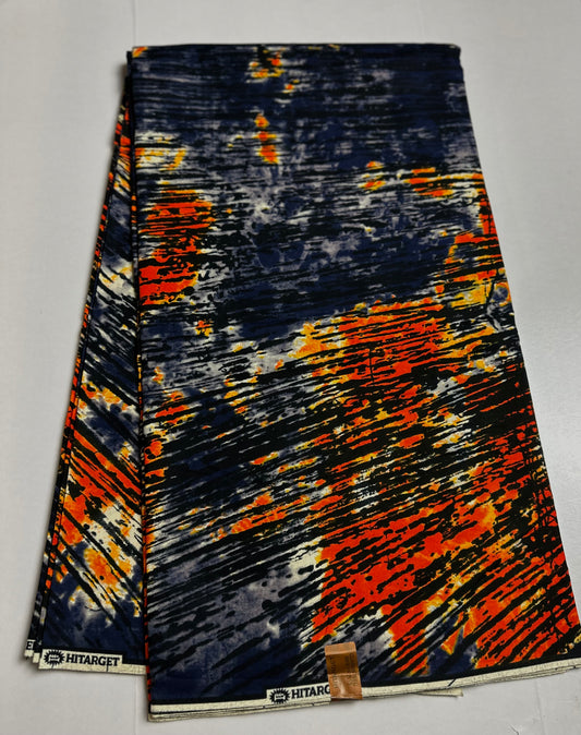 African Print Fabric, Ankara - Blue, Orange Fabric