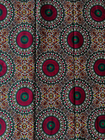 African Print Fabric, Ankara - Green, Red, Orange Fabric