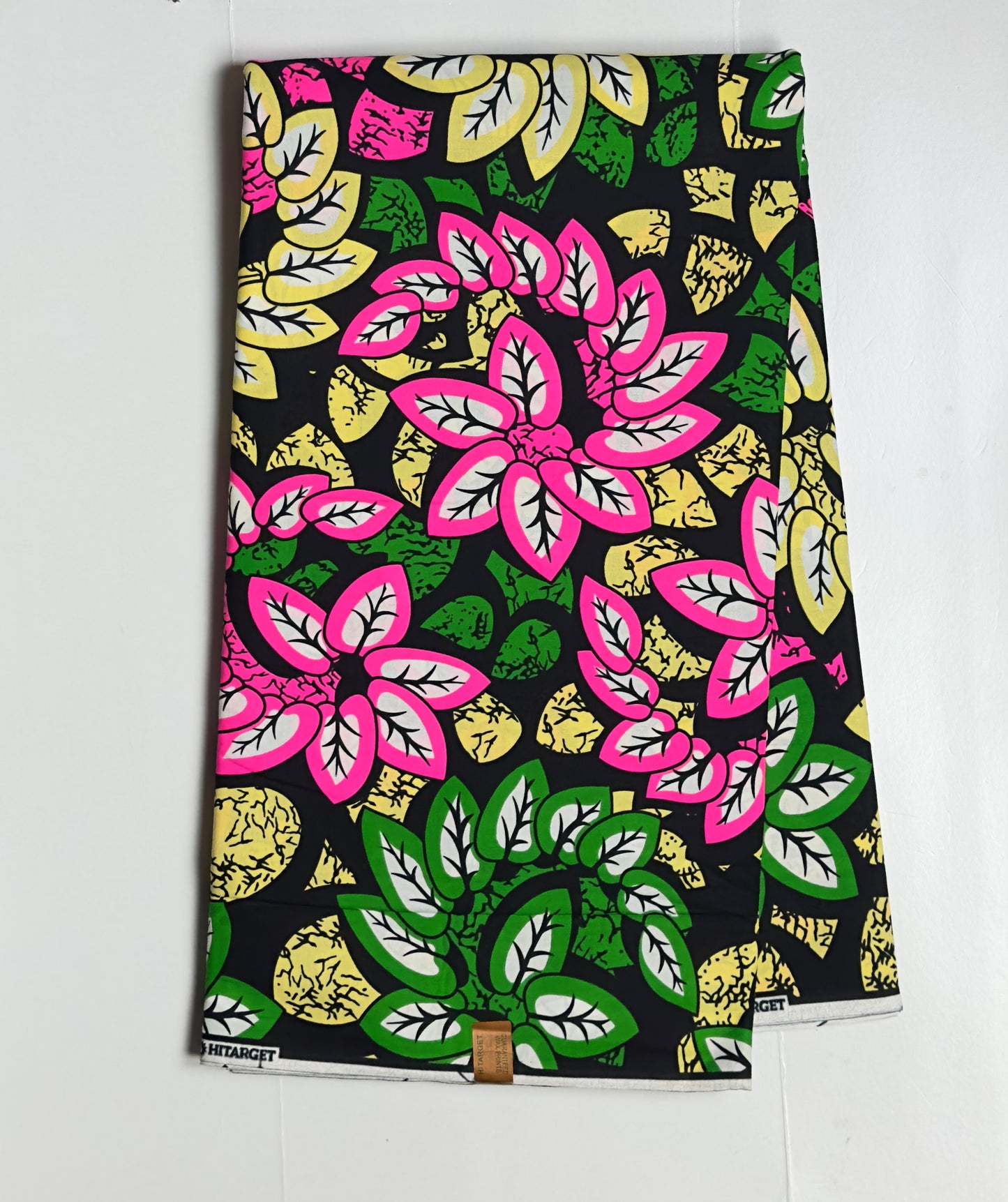 African Print Fabric, Ankara - Pink, Green, Beige Fabric