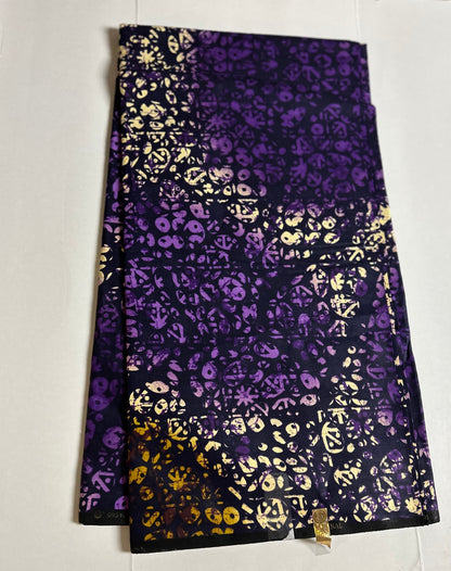 African Print Fabric, Ankara - Purple, Beige Fabric