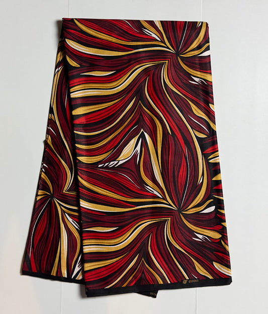 African Print Fabric, Ankara - Red, Beige Fabric