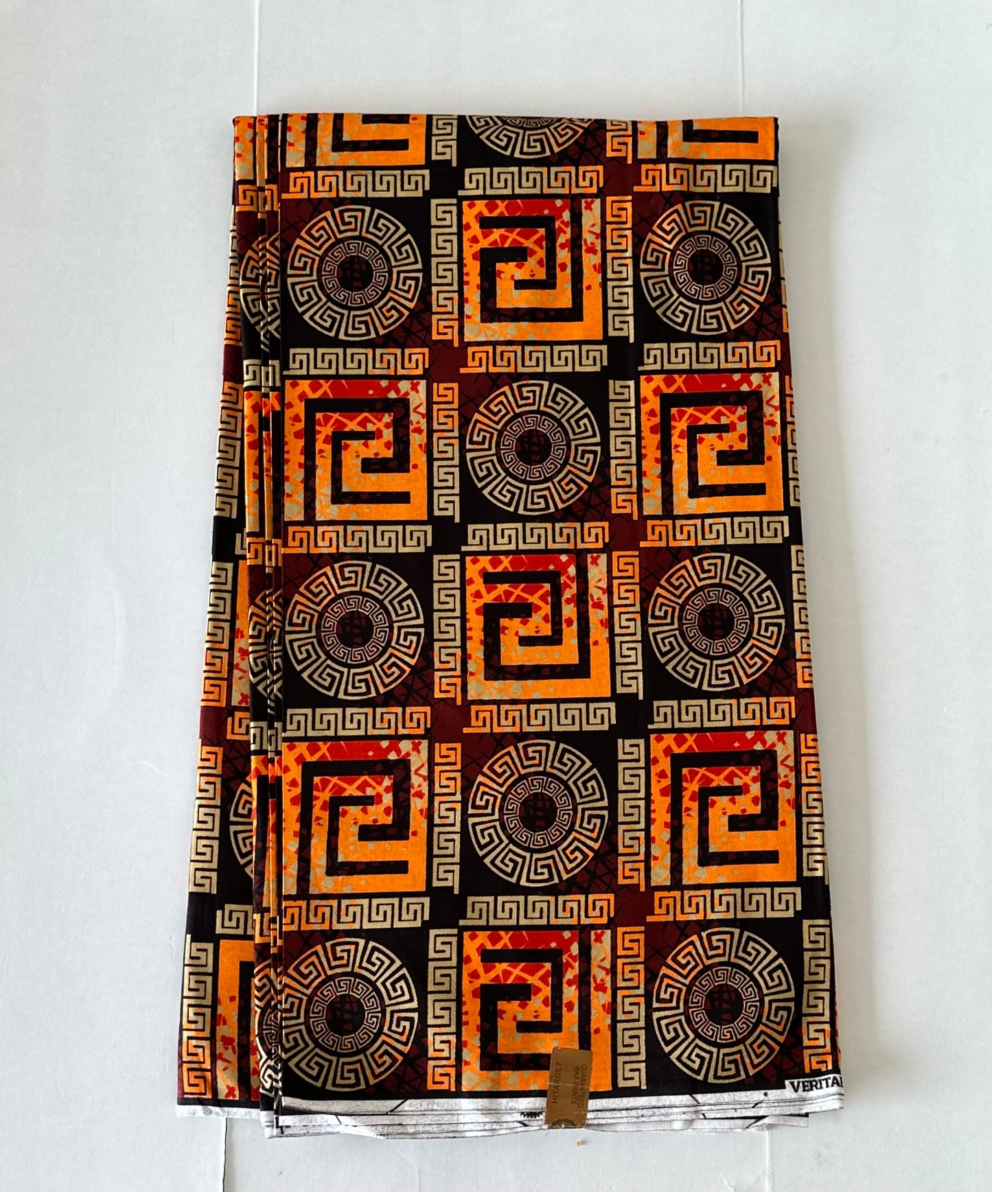 African Print Fabric, Ankara - Orange, Brown Fabric