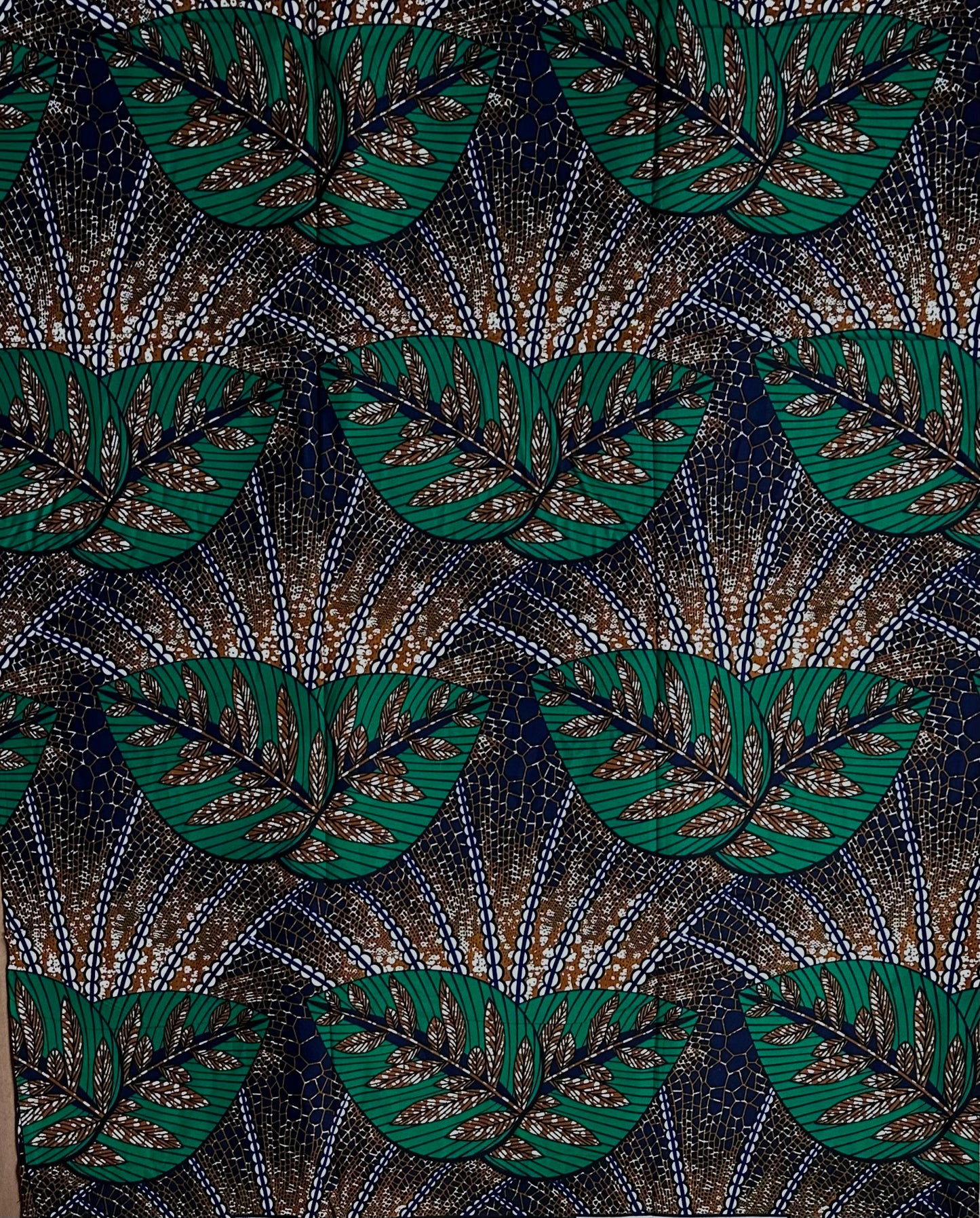 African Print Fabric, Ankara - Green, Brown, White Fabric