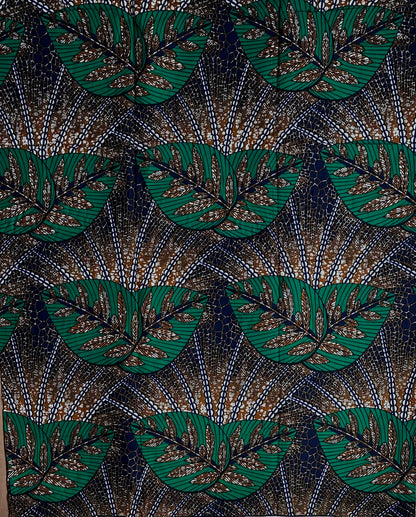 African Print Fabric, Ankara - Green, Brown, White Fabric