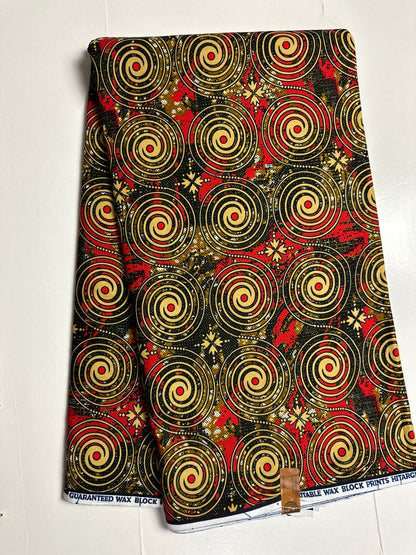 African Print Fabric, Ankara - Red, Marigold Fabric
