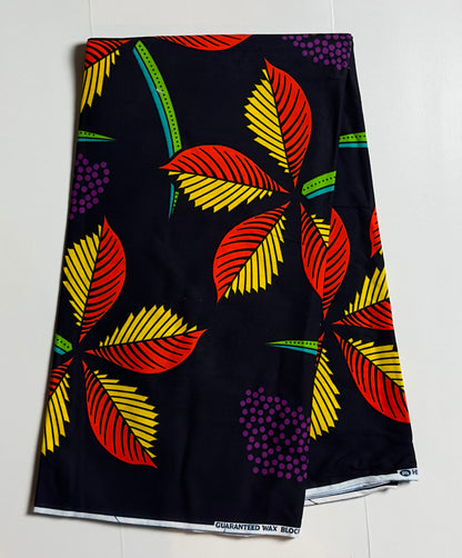 African Print Fabric, Ankara - Purple, Orange, Yellow Fabric