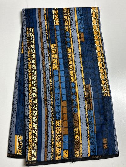 African Print Fabric, Ankara - Blue, Grey, Brown Fabric