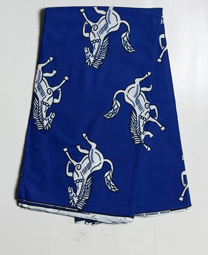 African Print Fabric, Ankara - Blue, White Fabric