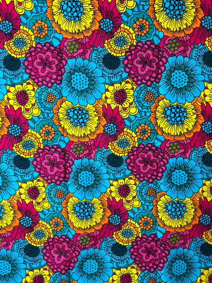 African Print Fabric, Ankara - Blue, Yellow, Pink Fabric