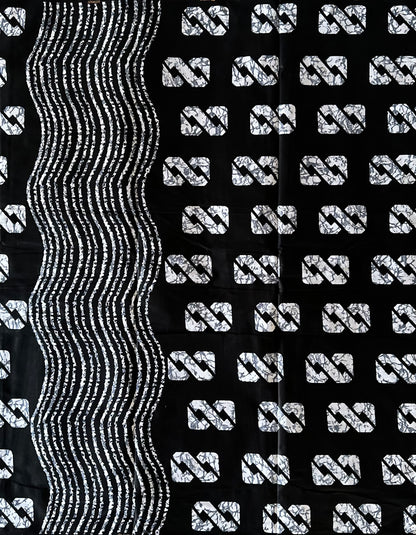 African Print Fabric, Ankara- White, Black Fabric