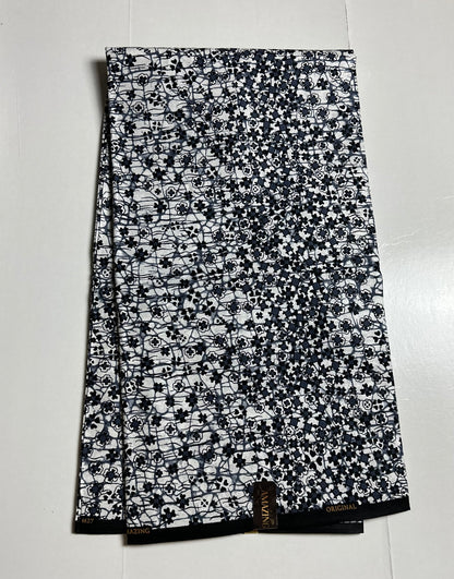 African Print Fabric, Ankara - White, Black Fabric