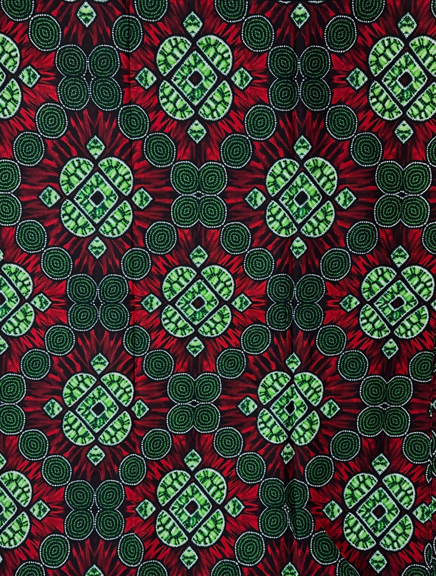 African Print Fabric, Ankara - Green, Red Fabric