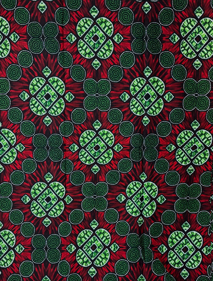 African Print Fabric, Ankara - Green, Red Fabric