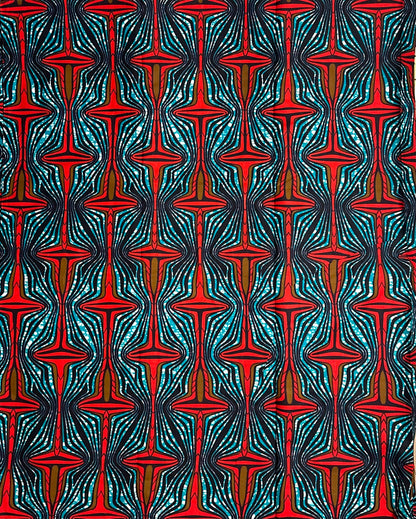 African Print Fabric, Ankara - Teal, Brown, Red Fabric
