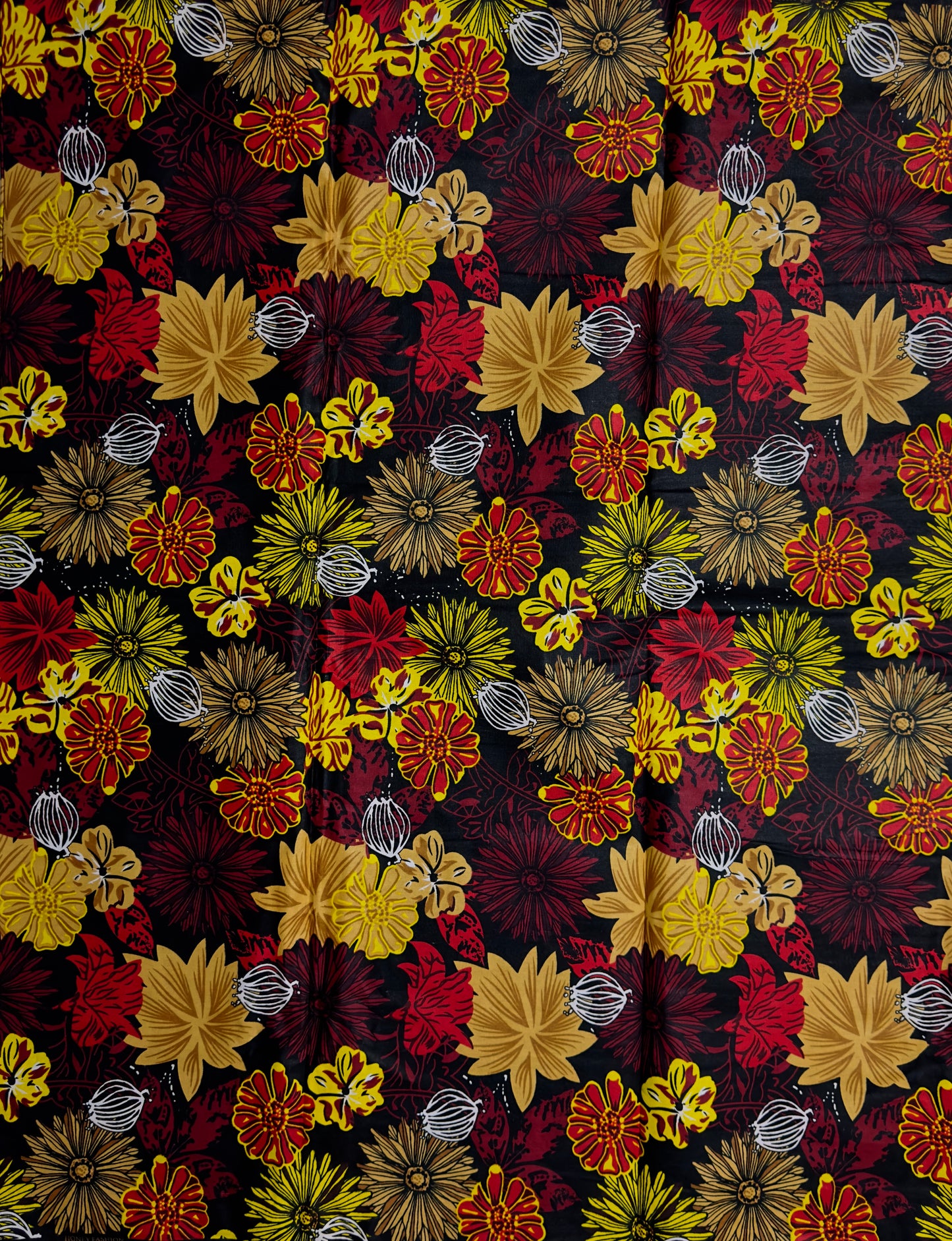 African Print Fabric, Ankara - Yellow, Red Fabric