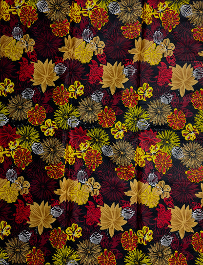 African Print Fabric, Ankara - Yellow, Red Fabric