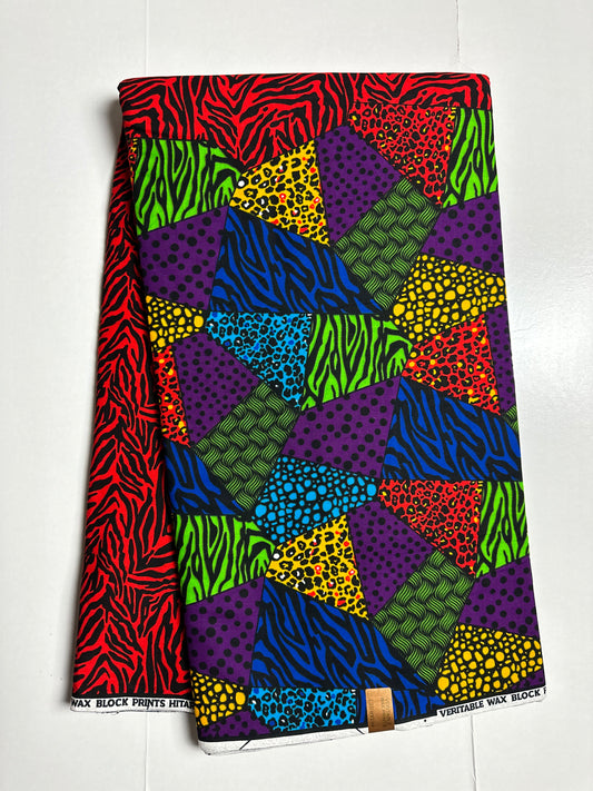 African Print Fabric, Ankara - Red, Purple, Green Fabric
