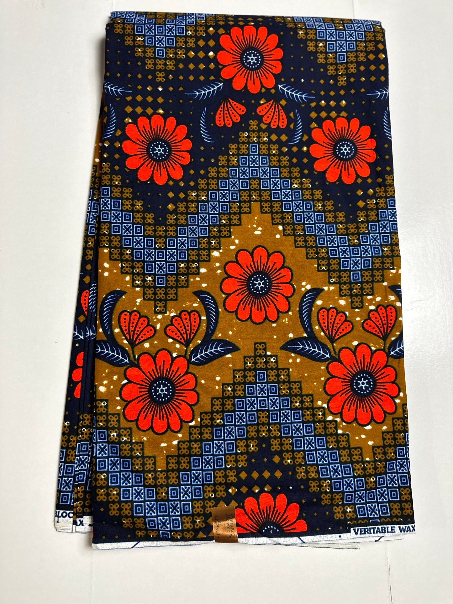 African Print Fabric, Ankara - Blue, Orange, Brown Fabric