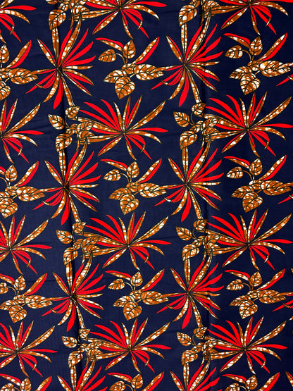 African Print Fabric, Ankara - Blue, Red, Brown Fabric