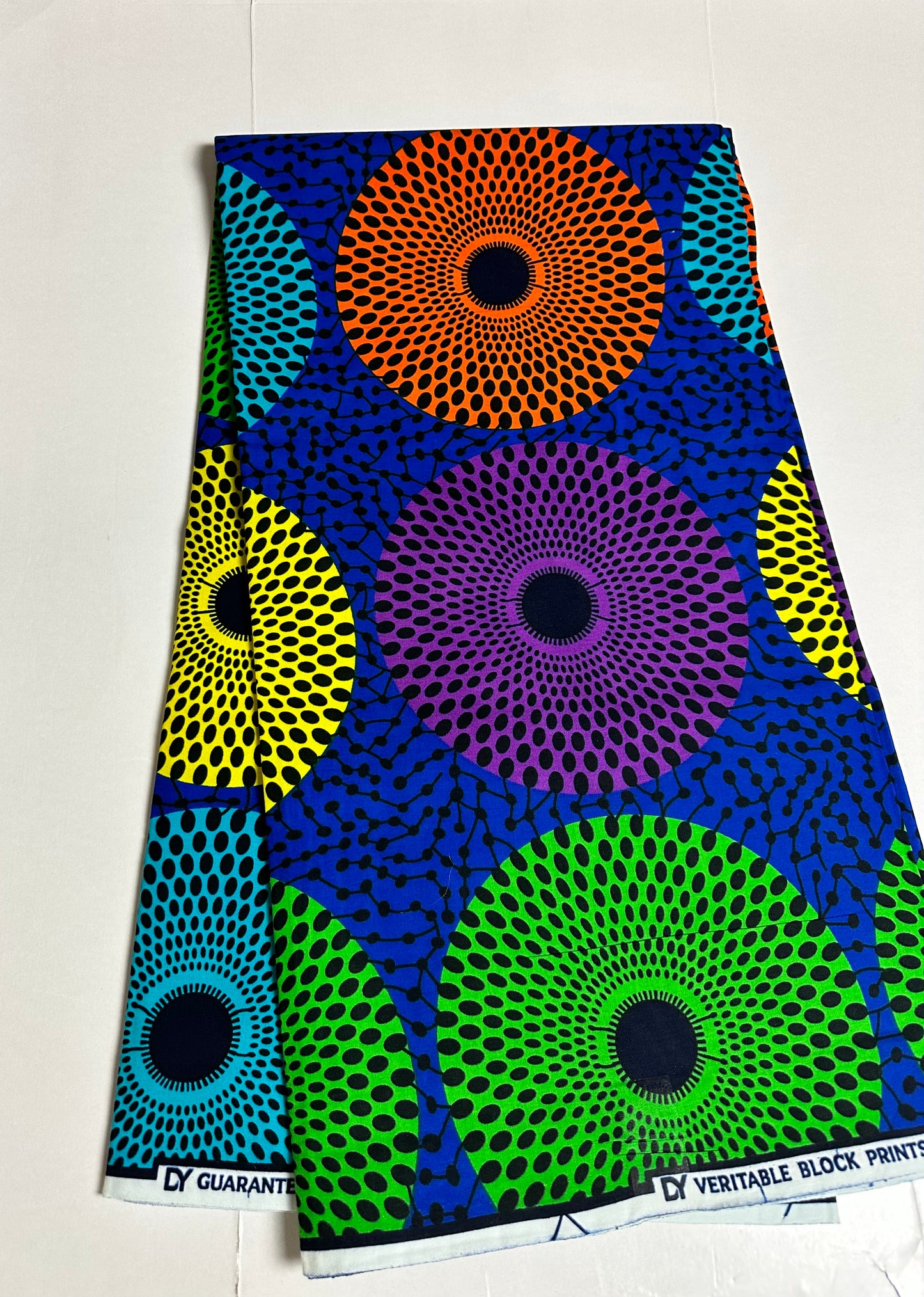 African Print Fabric, Ankara - Blue, Purple, Yellow, Green, Orange Fabric