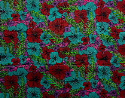 African Print Fabric, Ankara - Red, Green, Pink Fabric