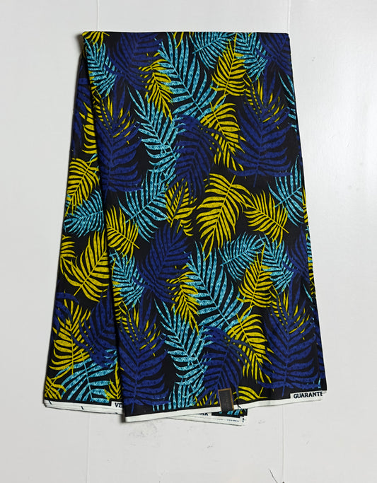 African Print Fabric, Ankara - Blue, Yellow Fabric