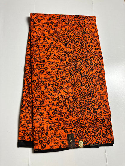 African Print Fabric, Ankara - Orange Fabric