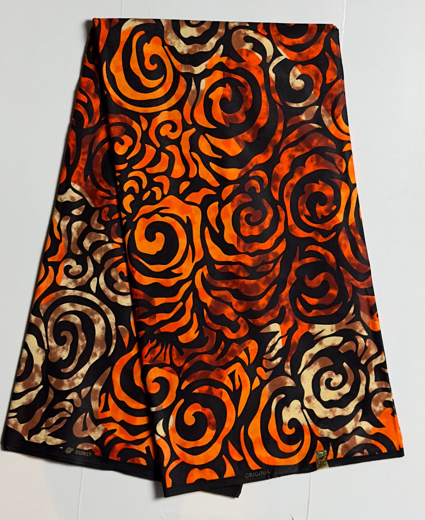 African Print Fabric, Ankara - Orange, Beige Fabric