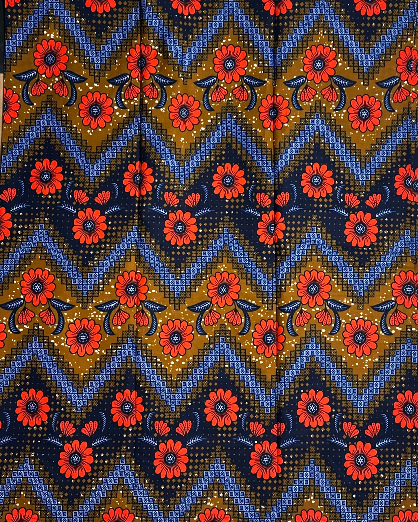 African Print Fabric, Ankara - Blue, Orange, Brown Fabric