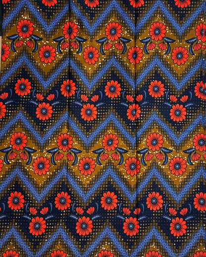 African Print Fabric, Ankara - Blue, Orange, Brown Fabric