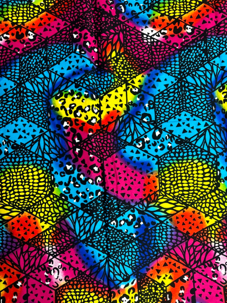 African Print Fabric, Ankara - Pink, Blue, Yellow, Green Fabric