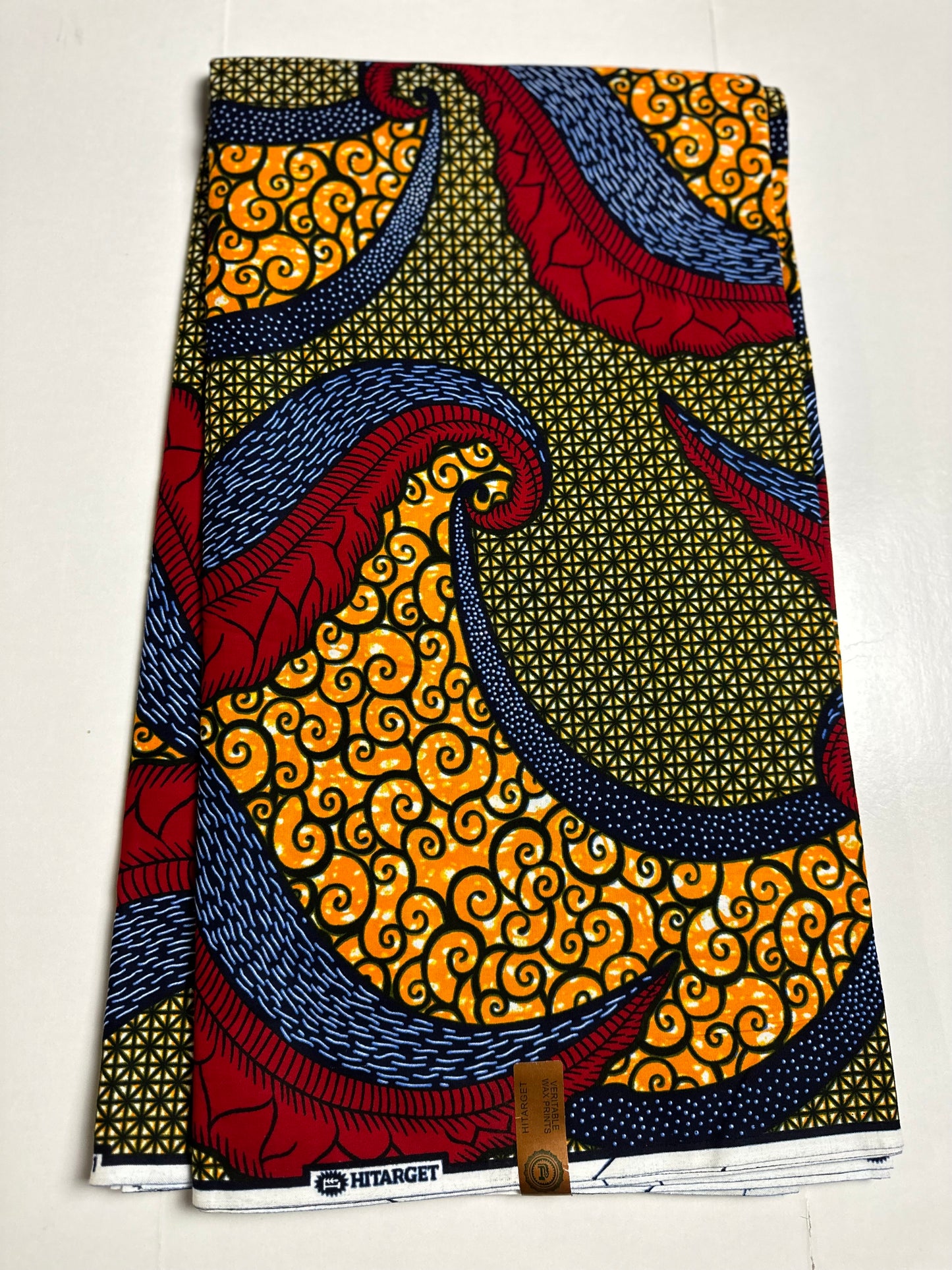 African Print Fabric, Ankara - Brown, Blue, Red, Orange Fabric